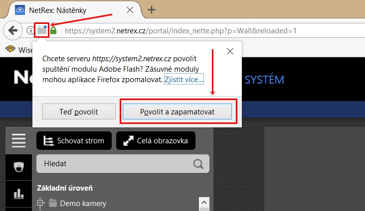 povolení zásuvného modulu flash v prohlížeči Firefox