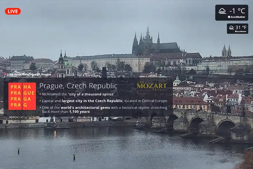 Screenshot z živého streamu z centra Prahy